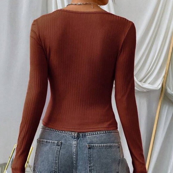 New scoop neck ribbed long sleeve top~ - Picture 5 of 5